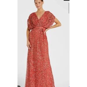 Mac Duggal 5640 Paprika Women's Size 10 Sequin Draped Sleeve V-Neck Gown
